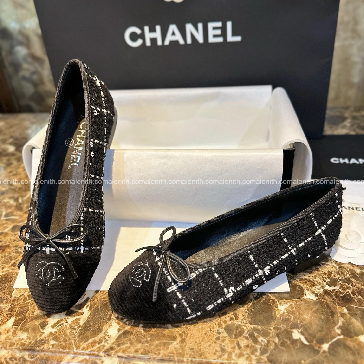 Chanel 23K Camellia Tweed Ballet Flats